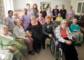 Ed Sheeran with Mills Meadow care home staff and residents.